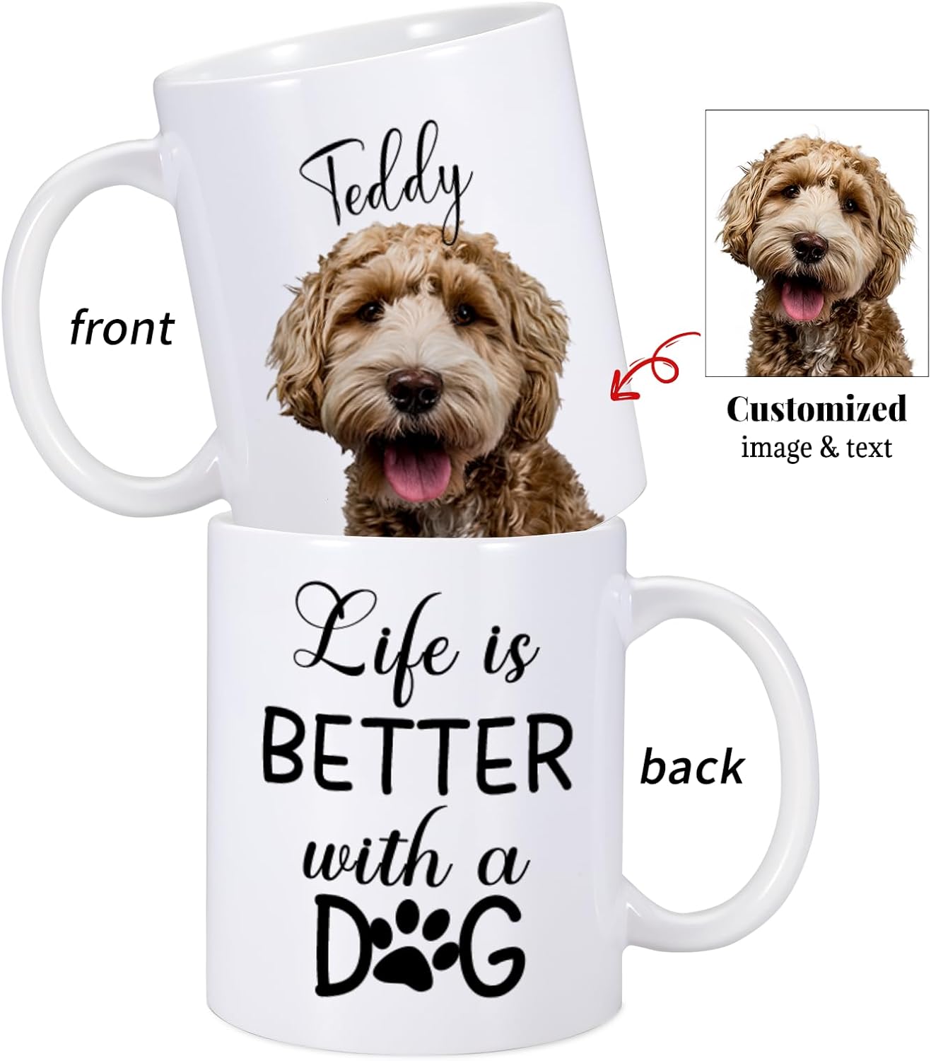 Taza personalizada para perros  Life is Better with a Dog  Taza de café personalizada de 11 onzas para los amantes de los perros  Taza de foto de