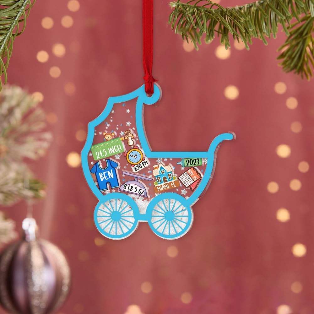 Adorno de Navidad para bebé 2024, adornos de estadísticas de nacimiento de bebé, adornos de bebé, adornos personalizados de primera Navidad para