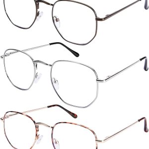 DOOViC Paquete de 3 lentes de lectura con marco de metal a la moda, bloqueo de luz azul, antifatiga ocular, bisagra de resorte, lectores de DOOViC Paquete de 3 lentes de lectura con marco de metal a la moda, bloqueo de luz azul, antifatiga ocular, bisagra de resorte, lectores de