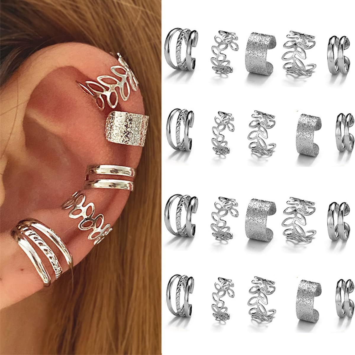 20 piezas de joyas de plata para el cabello para trenzas, diamantes de imitación de cristal, clips de trenza de metal, sin perforación, joyería para
