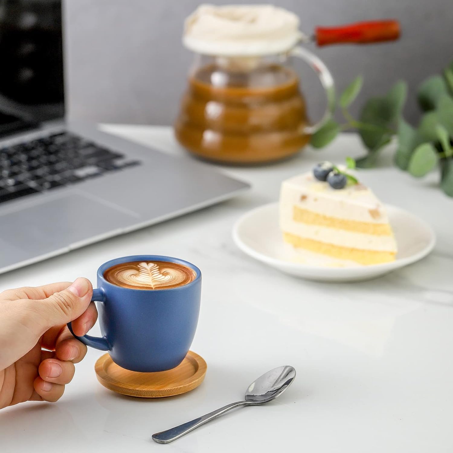Hasense Juego de 6 tazas y platillos de expreso, tazas Demitasse con asa para bebidas de café, café con leche, capuchino, café moca y té, tazas de