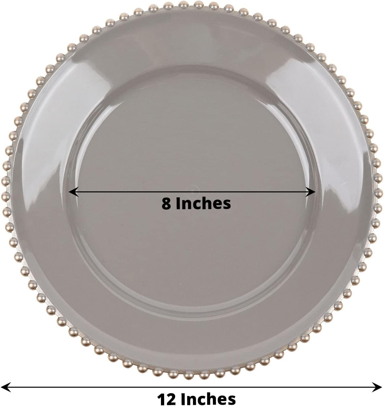 Efavormart – Paquete de 6 platos de carga redondos con borde de cuentas de plástico acrílico gris carbóndorado de 12 pulgadas