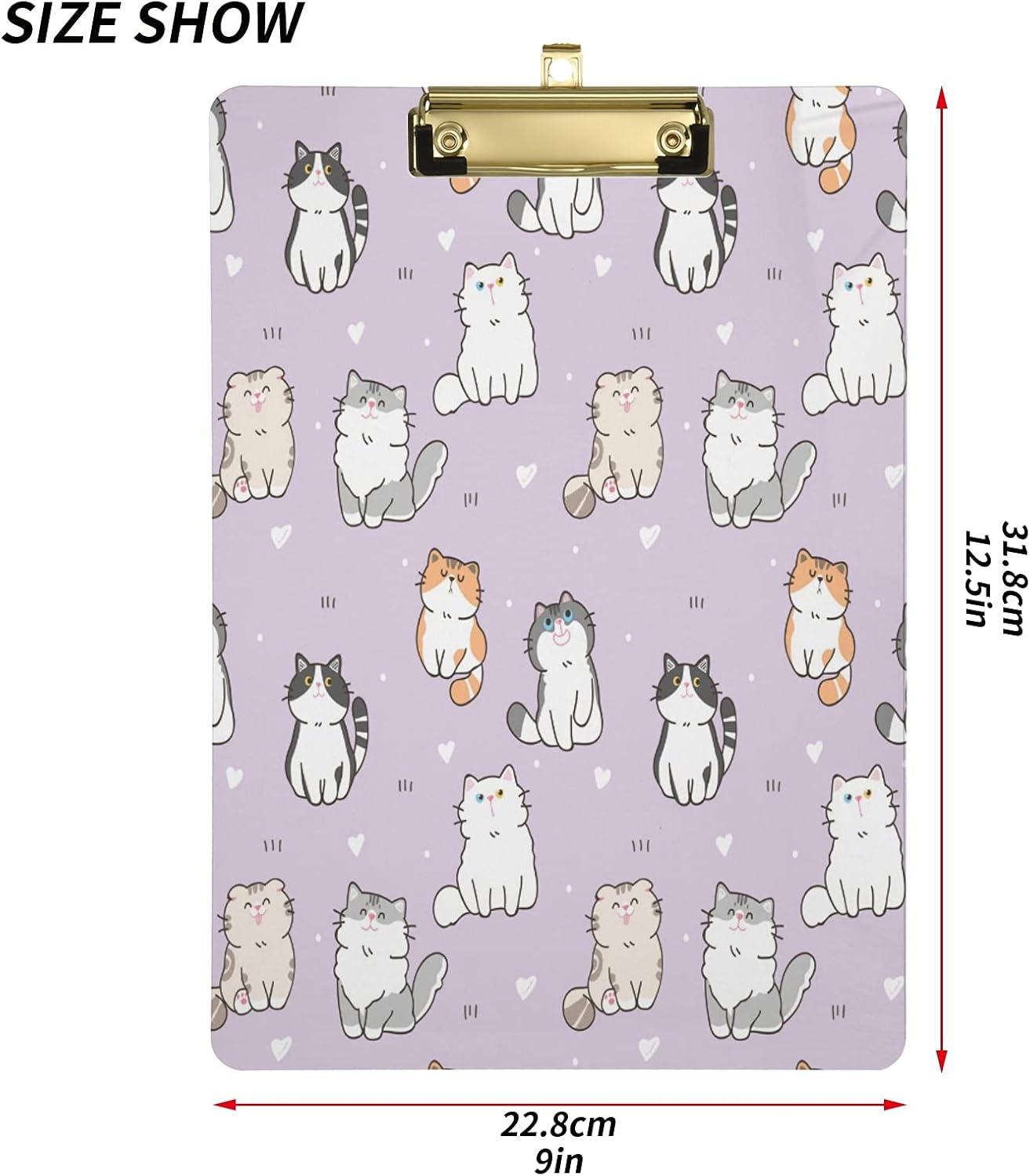 xigua Portapapeles con diseño de gatito, diseño de moda, tamaño carta A4 con clip de perfil bajo para estudiantes, mujeres, hombres y niños, bonito