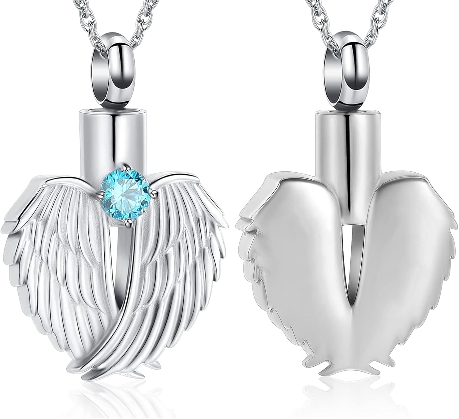 shajwo Collar de urna de corazón para cenizas para mujer, colgante conmemorativo de ala de ángel, recuerdo de piedra natal