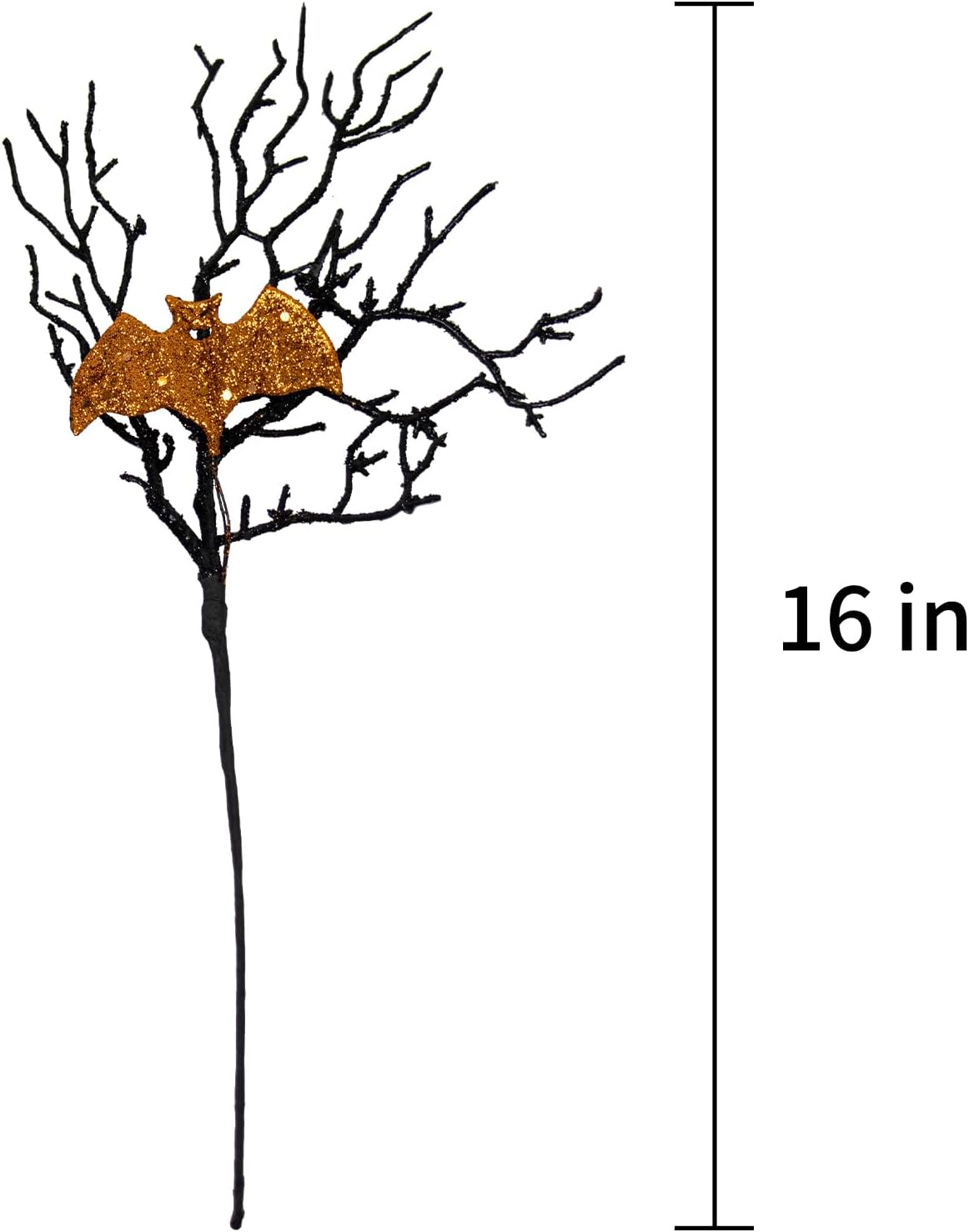 Yawwind Artificial Halloween Picks 17inch Balck Halloween Branches for Vase Gilitter Halloween Stems with Glitter Golden Bat for Table Centerpiece