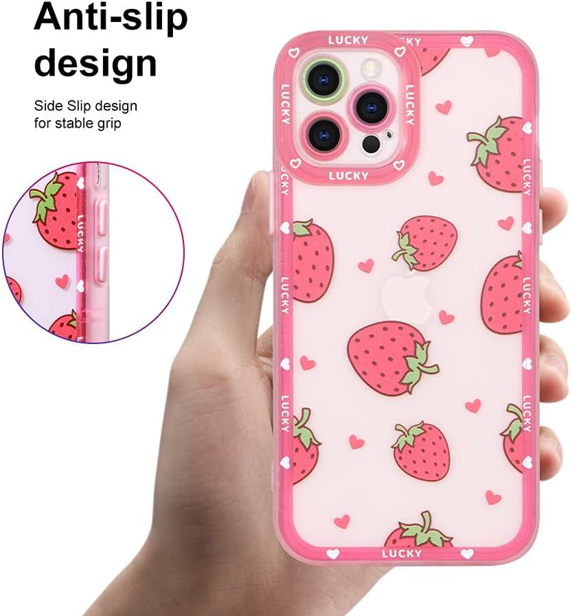 MZELQ – Funda compatible con iPhone 12 Pro, funda para iPhone 12 Pro de suave poliuretano termoplástico con bonito diseño de fresas rojas para niñas