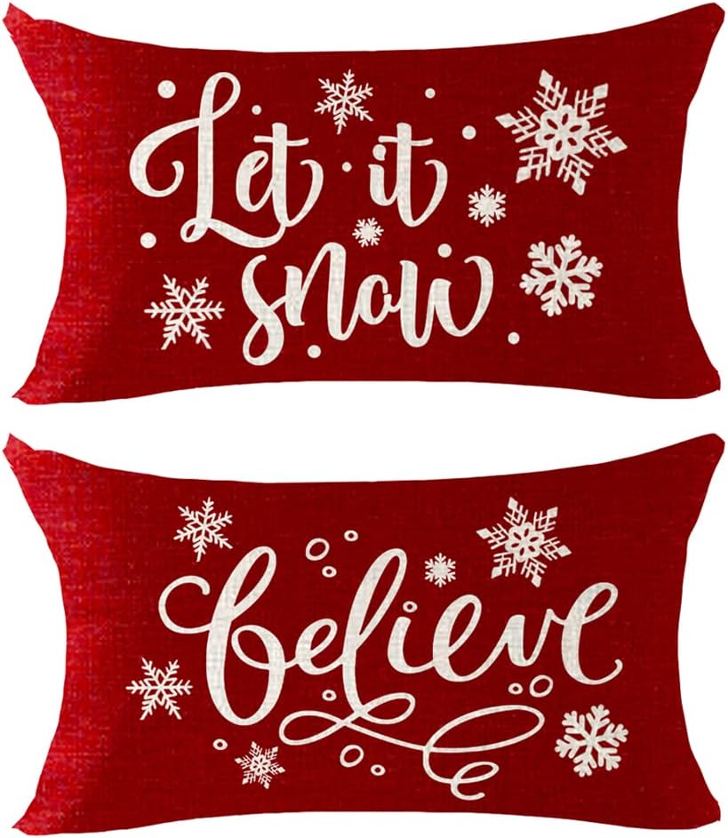 NIDITW Juego de 2 fundas de almohada lumbares de lino y algodón con diseño de copos de nieve para regalo de invierno, diseño de copos de nieve,