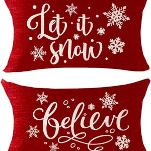 NIDITW Juego de 2 fundas de almohada lumbares de lino y algodón con diseño de copos de nieve para regalo de invierno, diseño de copos de nieve, NIDITW Juego de 2 fundas de almohada lumbares de lino y algodón con diseño de copos de nieve para regalo de invierno, diseño de copos de nieve,