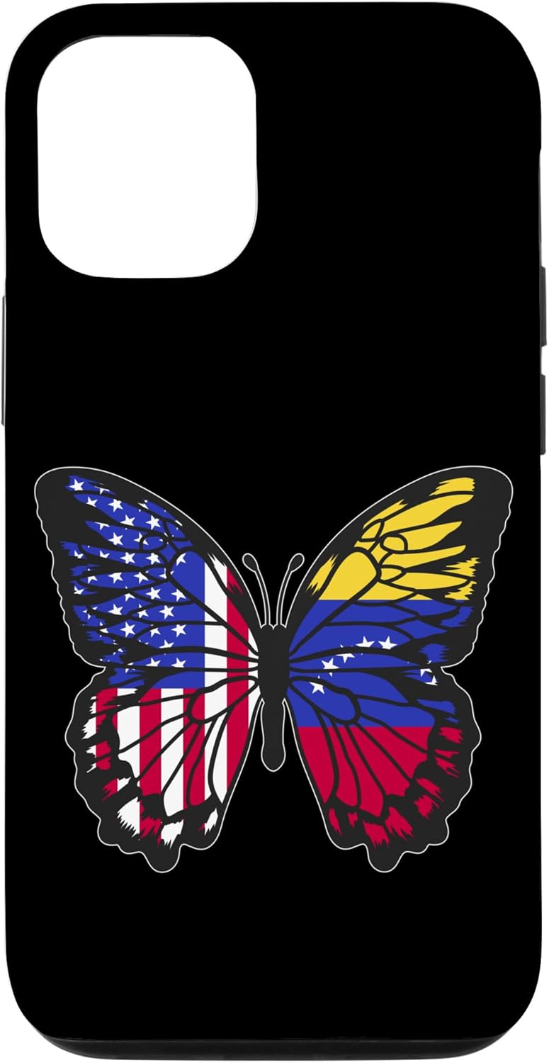 Funda para iPhone 13 Venezuelan Roots USA y Venezuela Mix Butterfly Venezuela