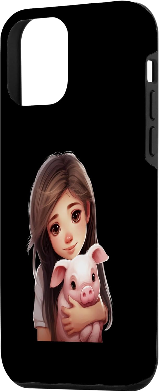 iPhone 12 mini cute girl hugging pig animal rights friend pet lover Idea Cr Case