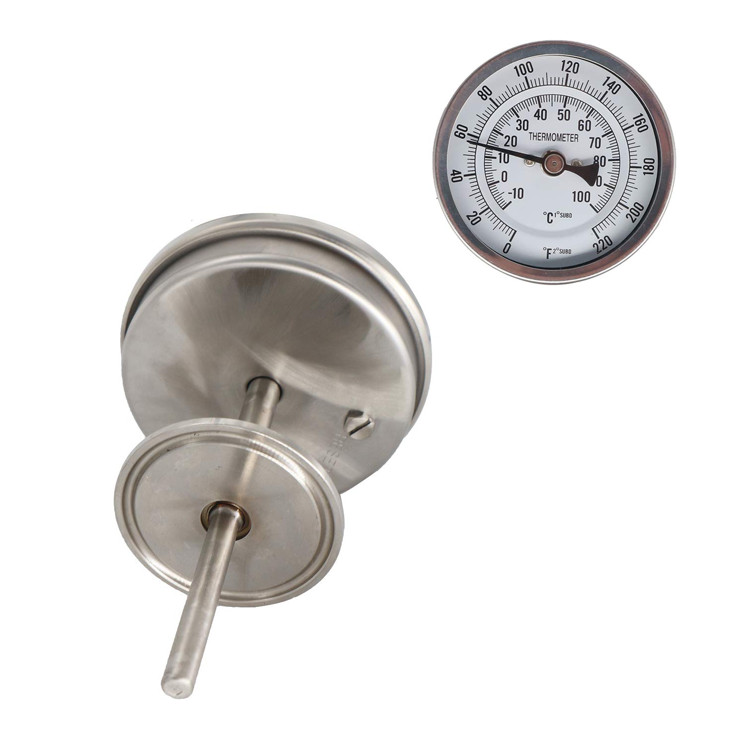 Termómetro de acero inoxidable de Bi de metal, vástago de 4.0in, esfera de 3.0in, 0 a 200 grados F