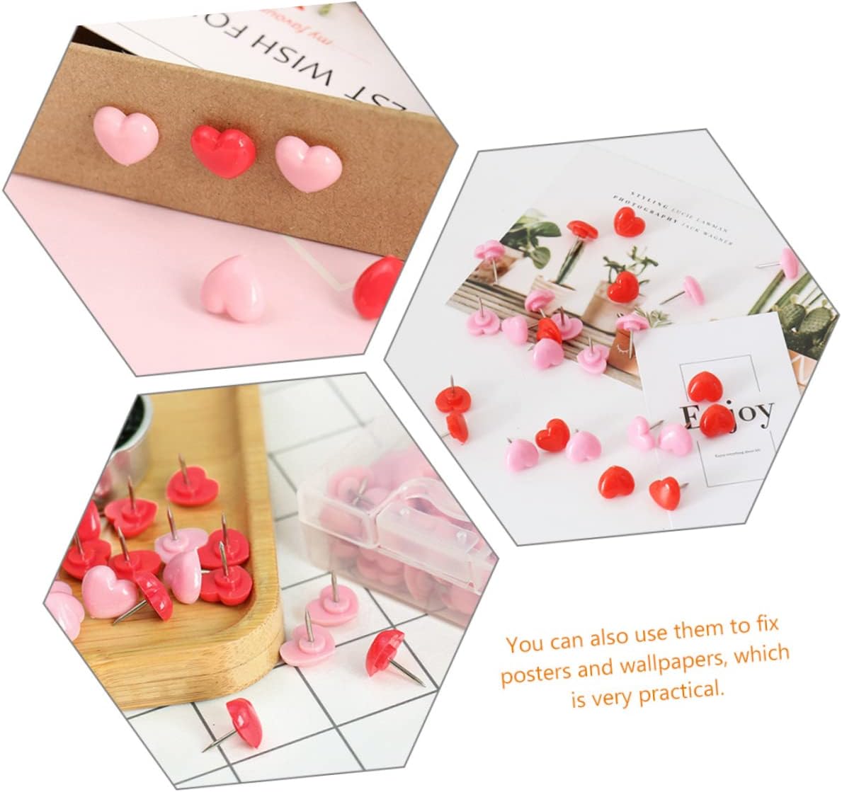 Abaodam 12 Boxes Thumbtack Accesorios para Escritorio Thumb Tacks Heart Shaped Push Pin Map Accessories Bulletin Board Push Pin Pushpins Home Supply