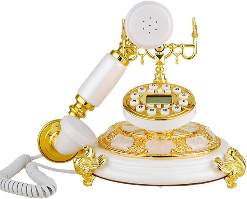 Royal Vintage Teléfono de escritorio antiguo de oro blanco de lujo retro europeo antiguo Teléfono vintage para el hogar y la oficina