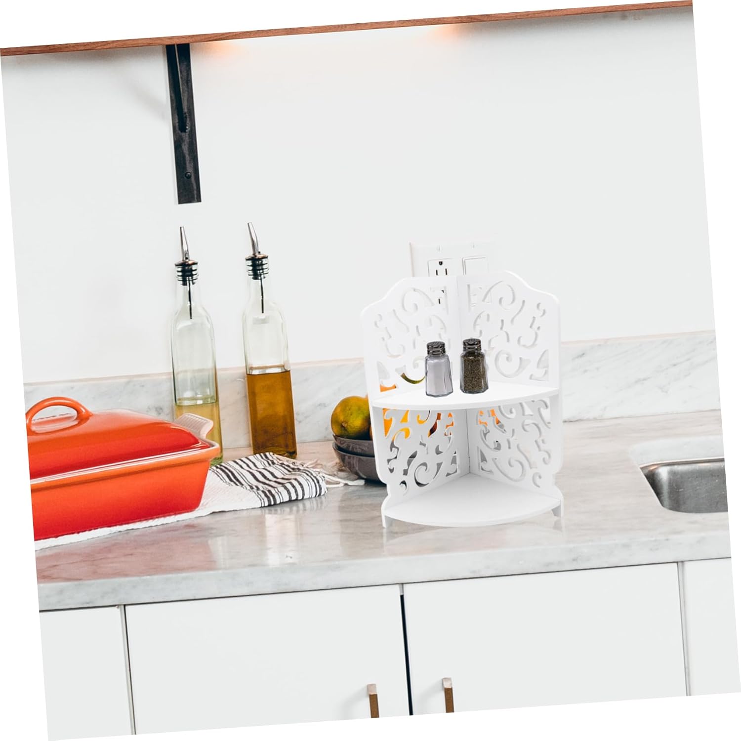 Cabilock Organizador de cocina para el hogar, decoración de baño, almacenamiento blanco, estante multifunción, organizador de artículos para el