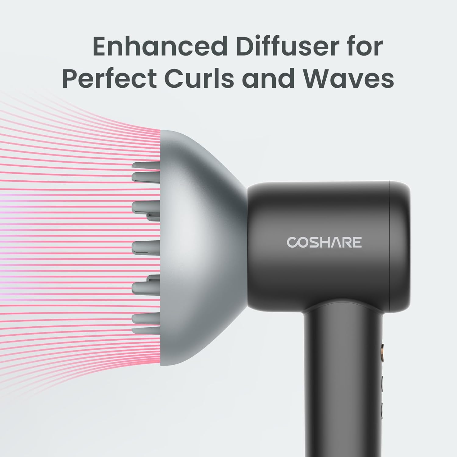 Difusor para secador de pelo SuperFlow1, difusor magnético para cabello rizado u ondulado, rotación de 360, plateado