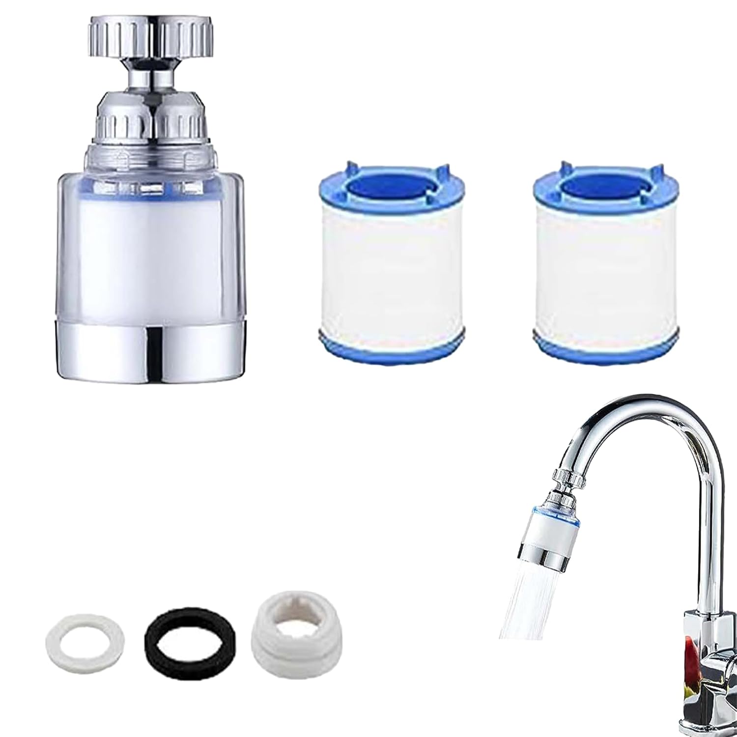 Filtro de grifo de baño giratorio de 360 con 2 elementos de filtro, elimina metales pesados y filtro de grifo de agua para fregadero de agua dura