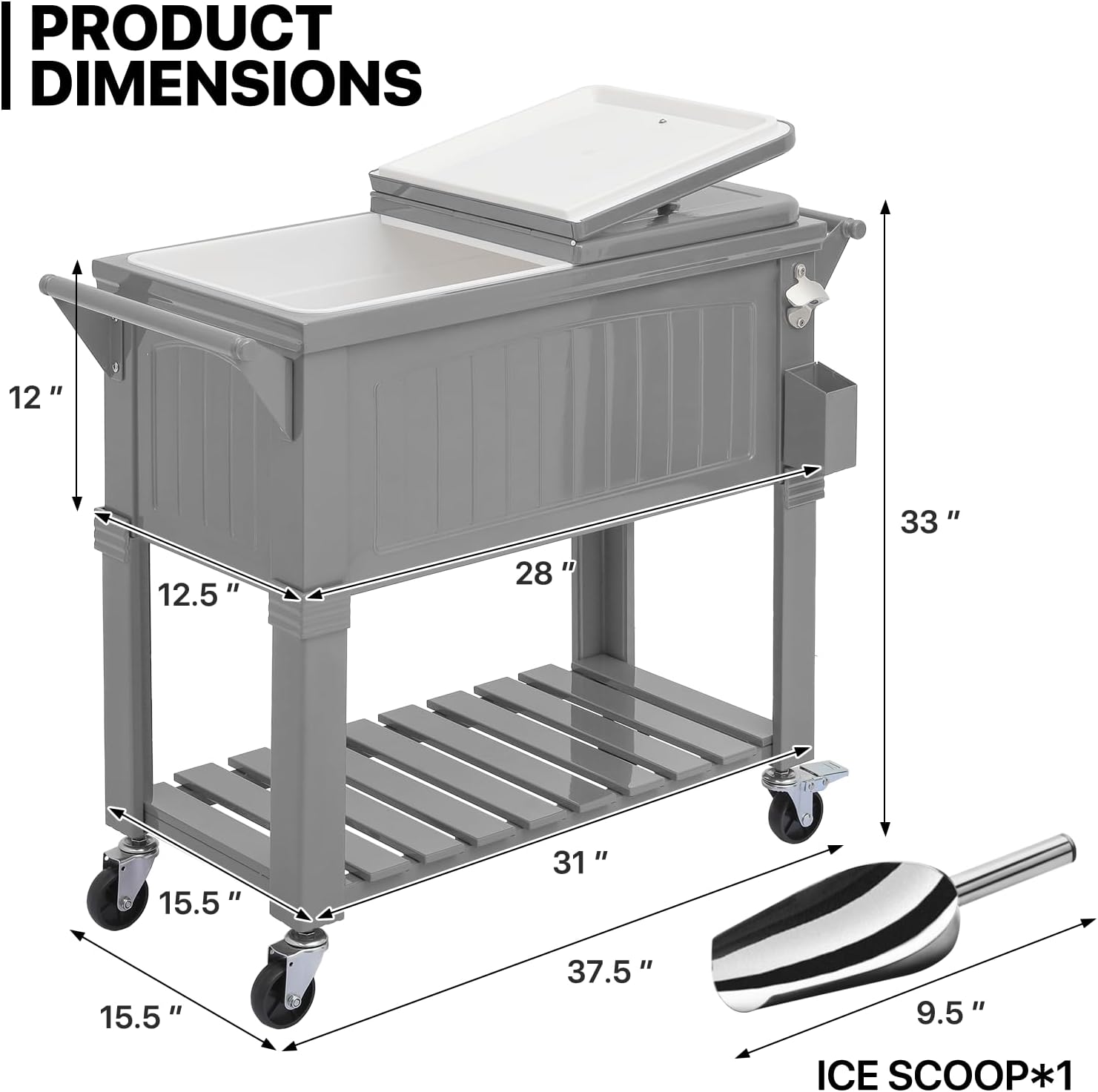 MADOG Classical Cooler with Wheels and Handle Outdoor Coolers for Patio and Deck Entertaining Rolling Cooler Large Cooler with Wheels Ice Cooler