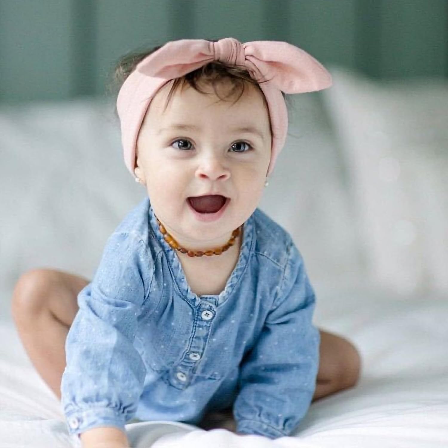 Fmeida Paquete de 3 diademas de algodón para bebé niña, diadema anudada, orejas de conejo, turbante de moda, lindos accesorios para el cabello
