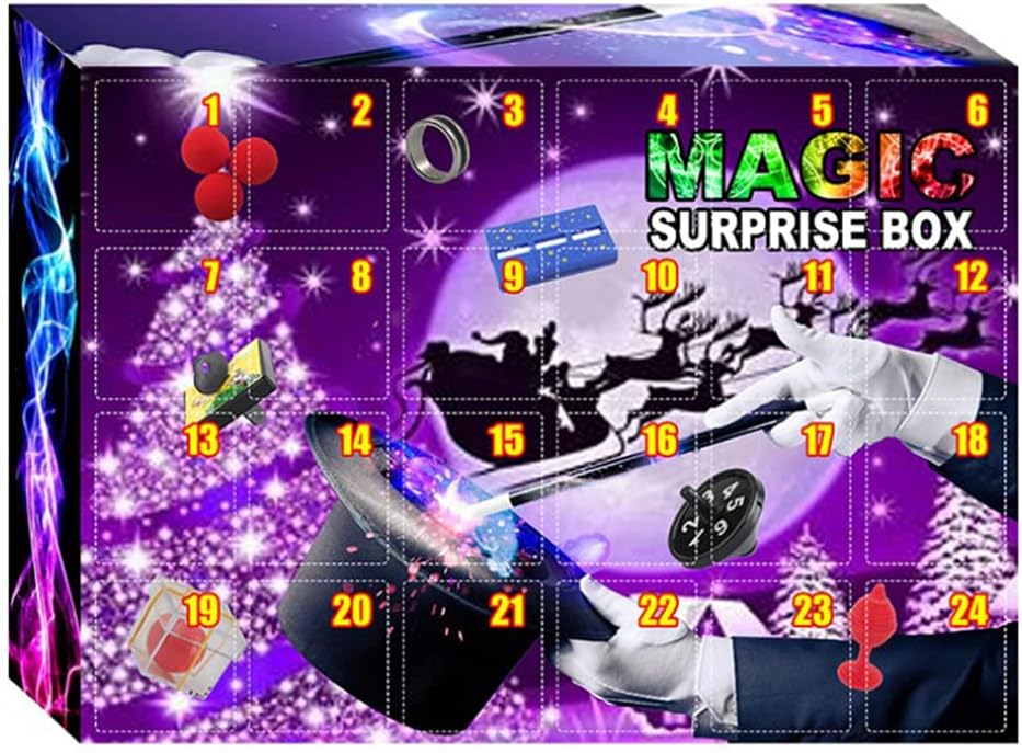 Juego de 24 trucos de magia increíbles para niños, juego mágico de Navidad, juego mágico para niños, incluye bola mágica, juego mágico para niños