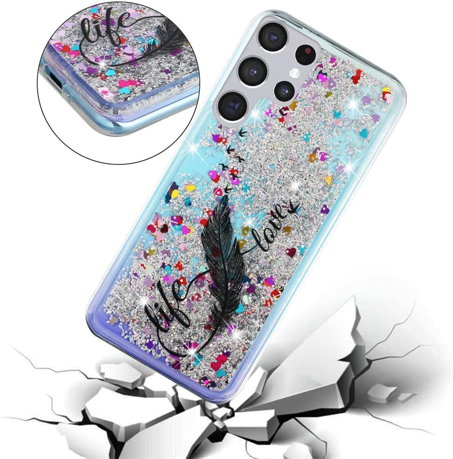 Funda con purpurina para Galaxy S22 Ultra para mujeres y niñas, funda transparente de poliuretano termoplástico suave con purpurina y purpurina que