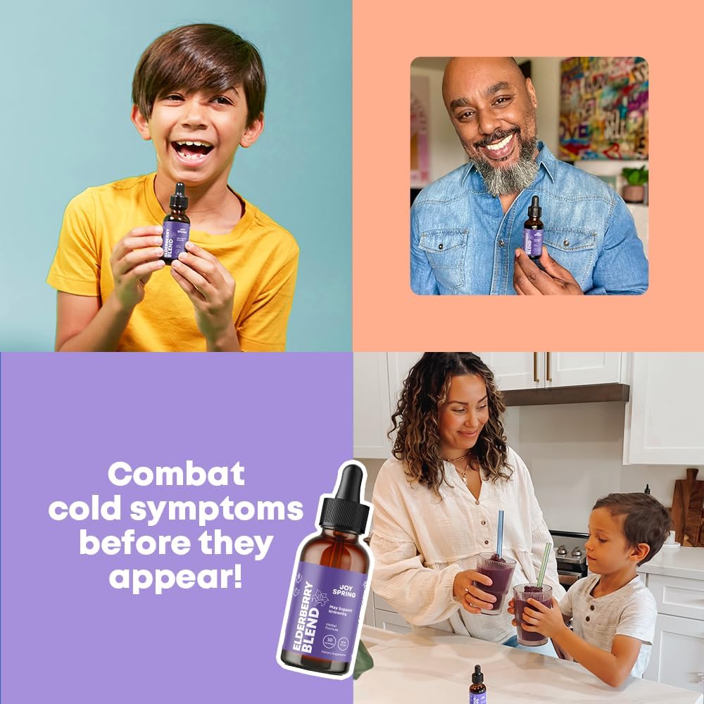 JoySpring Jarabe de saúco para refuerzo inmunológico, saúco líquido para niños y gotas geniales, enfoque y atención orgánica para niños