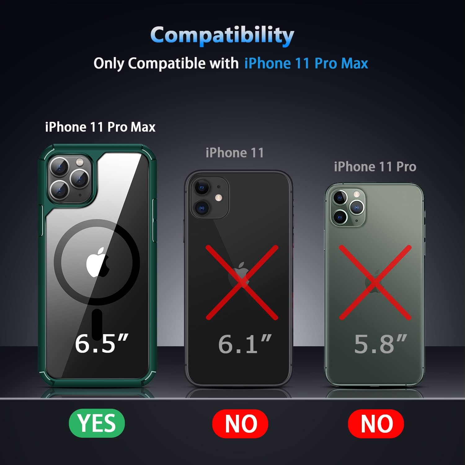 Amizee Funda magnética compatible con iPhone 11 Pro Max compatible con MagSafe con protector de pantalla y protector de lente de cámara, parte
