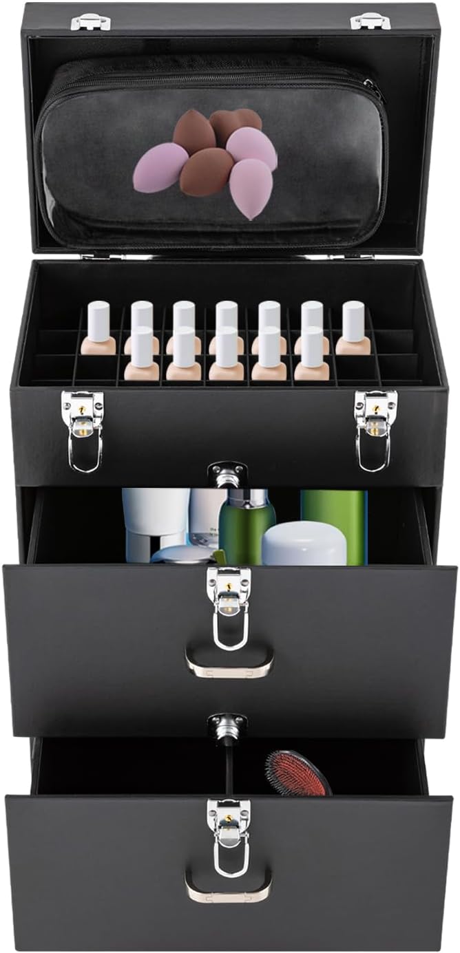 Estuche de tren de maquillaje rodante, estuche de viaje de maquillaje profesional sobre ruedas, esmalte de uñas, organizador de cosméticos con