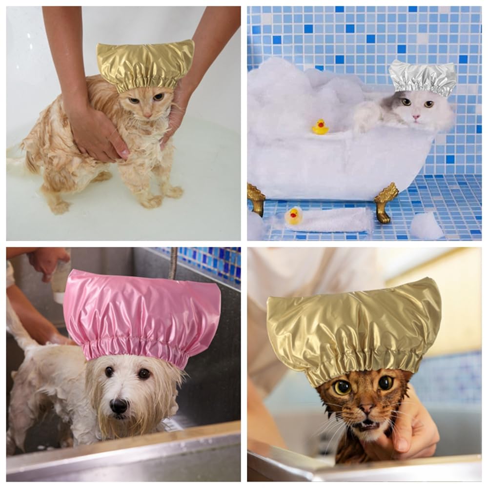 Gorro de ducha para mascotas, gorro de ducha reutilizable para perros, cubre las orejas, gorro de baño para gatos con correa ajustable para evitar