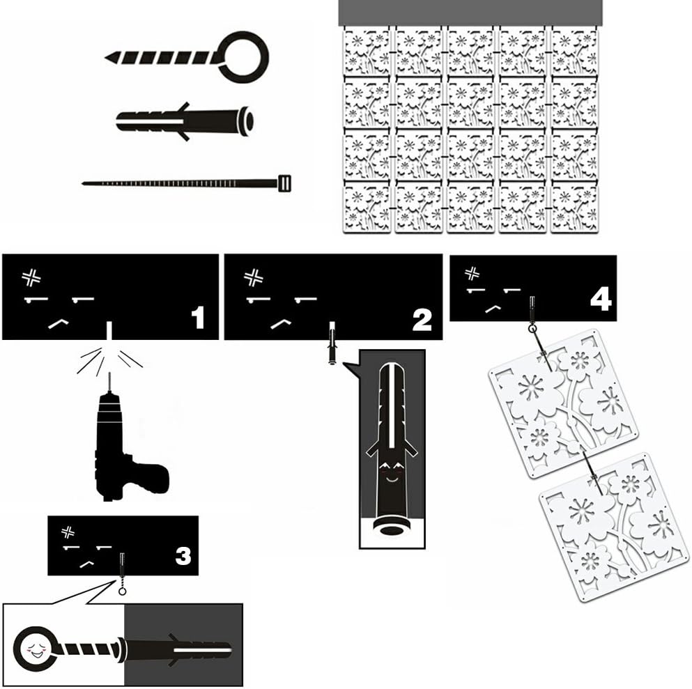 YIZUNNU – Juego de 12 paneles colgantes para división del hogar, decoración de bricolaje, de 11.4 pulgadas, color blanco