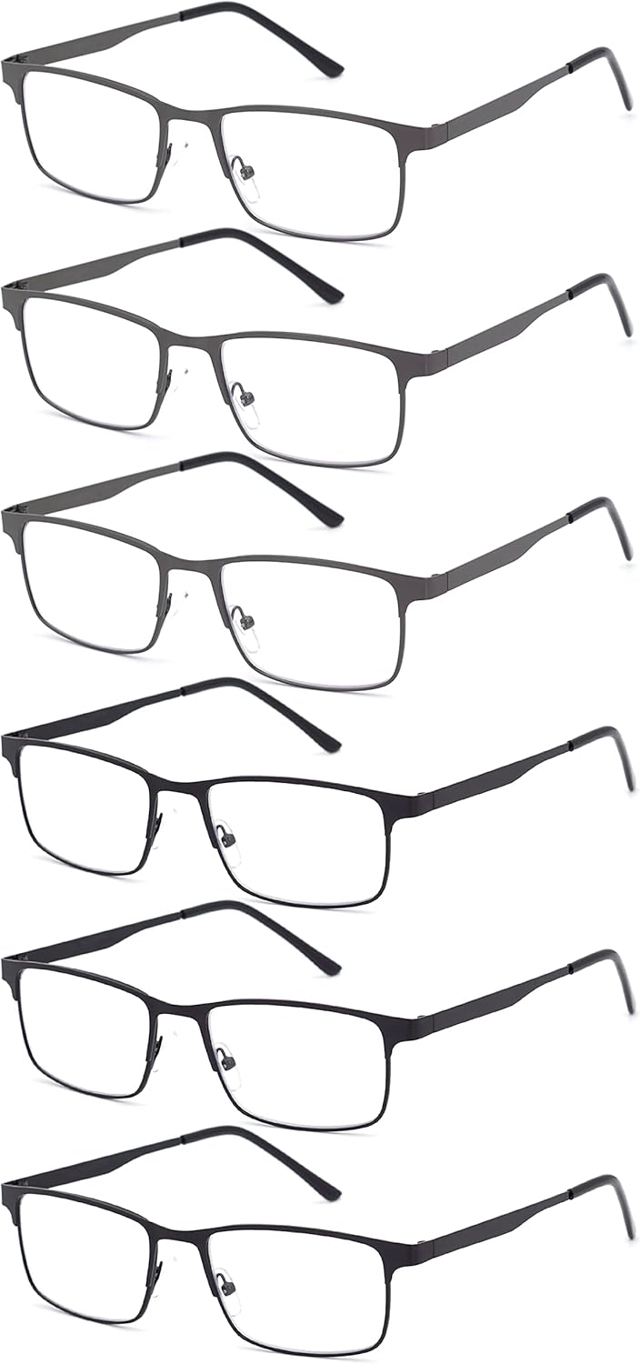 Paquete de 6 lentes de lectura con luz azul para hombres y mujeres, ligeros, con bisagra de resorte de metal, antifatiga ocular