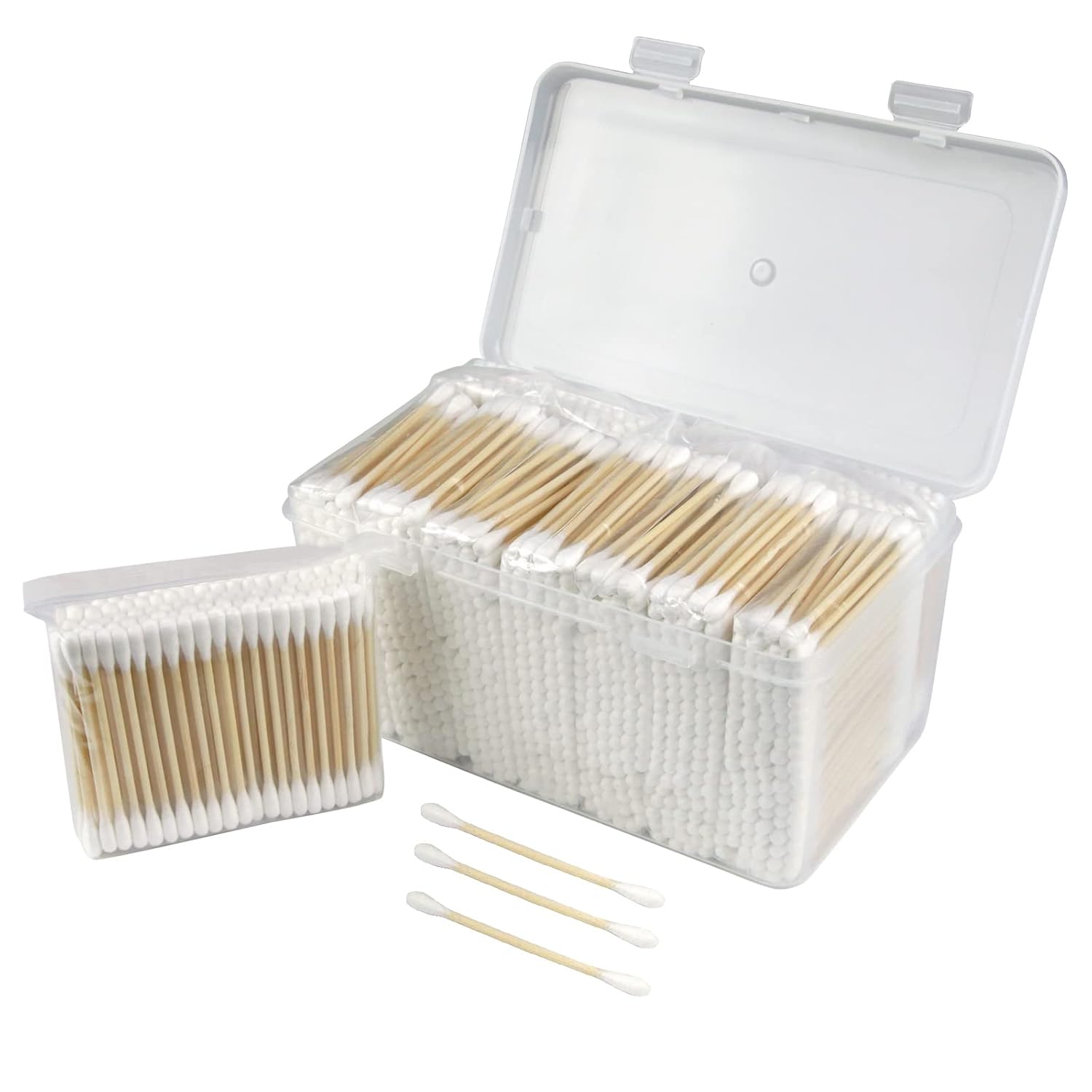 Hisopos de algodón de bambú, 1000 unidades, brotes de algodón orgánico natural para oídos, bastoncillos con una caja de almacenamiento incluida,
