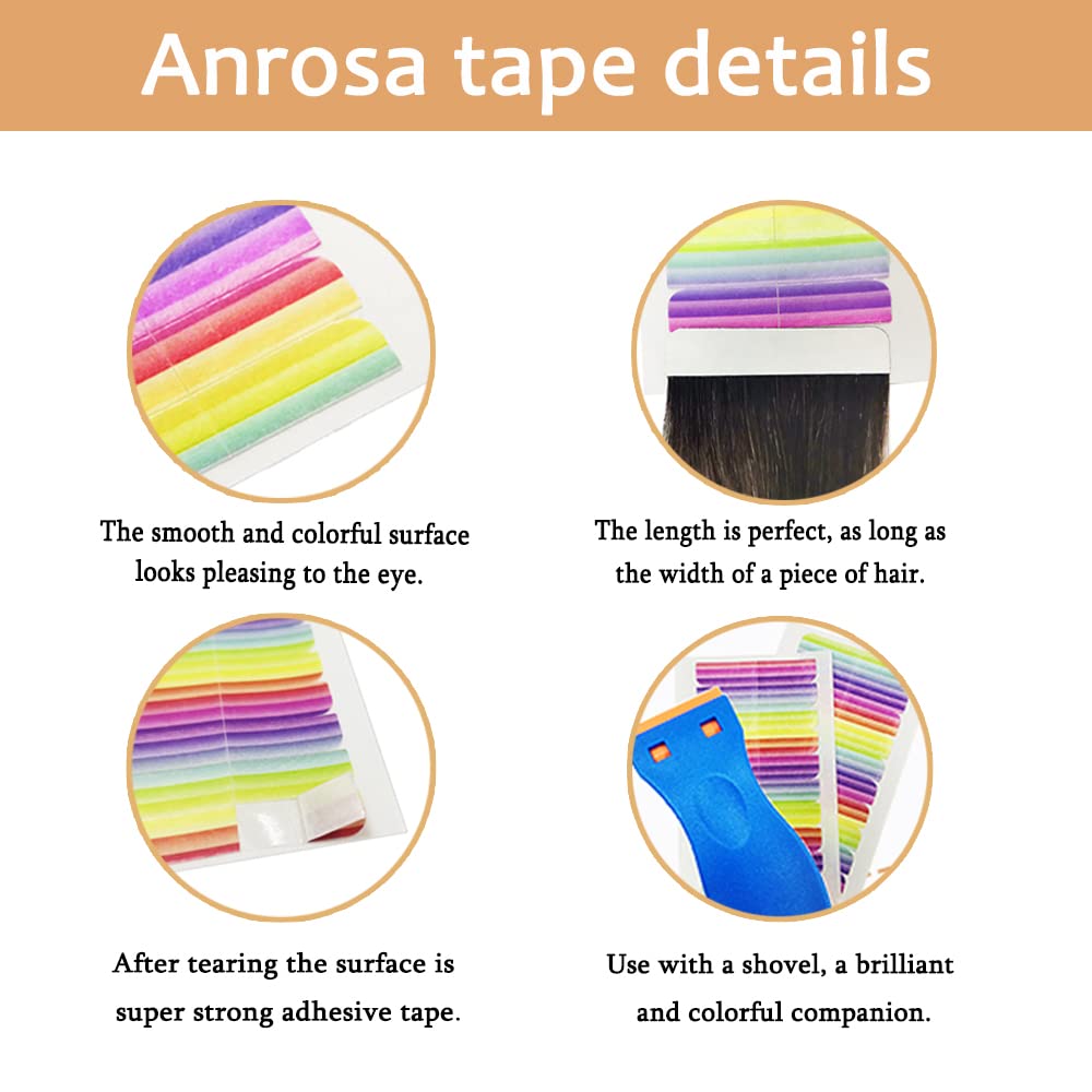 Anrosa 120 pestañas de cinta de extensión de cabello, cinta hipoalergénica de doble cara para extensiones de cabello, precortadas, fuertes sin