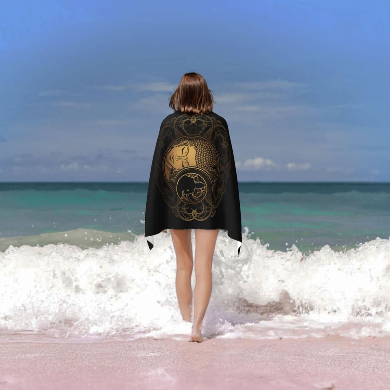 New Moon and Sun Buddha – Toalla de playa grande de algodón grueso de felpa, toallas de playa para adultos