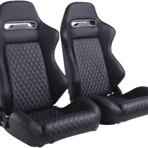 Asientos de carreras, 2 asientos reclinables con 2 deslizadores, asientos ajustables de piel sintética, asientos deportivos universales para Asientos de carreras, 2 asientos reclinables con 2 deslizadores, asientos ajustables de piel sintética, asientos deportivos universales para