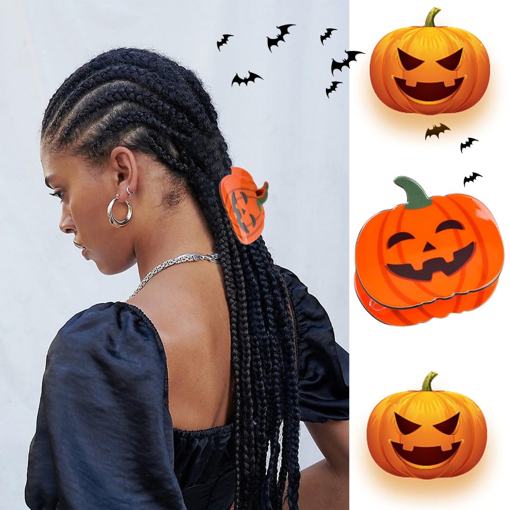 Paquete de 2 pinzas para el cabello de calabaza y fantasma, pinzas para el cabello de Halloween, pinzas de mandíbula para el cabello de Halloween,