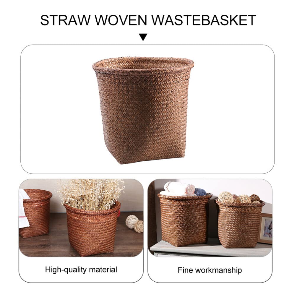Basurero tejido para exteriores, cesta de basura tejida con pajilla, cesta de almacenamiento decorativa para artículos diversos, cesta de basura