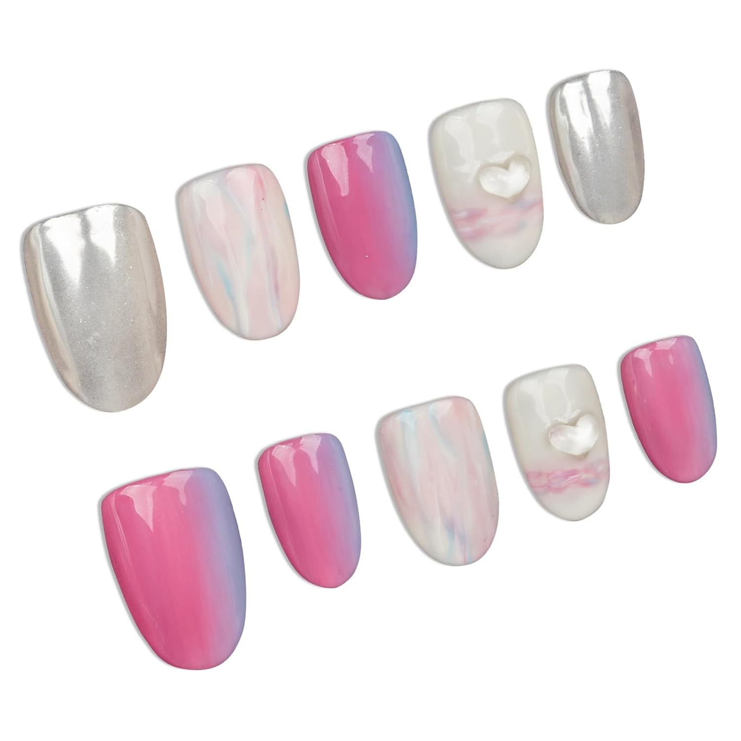 VRAIKO Uñas postizas a presión, color lago coral, hechas a mano, cortas, redondas, diseño artístico, acabado UV, acrílico grueso y uñas postizas de