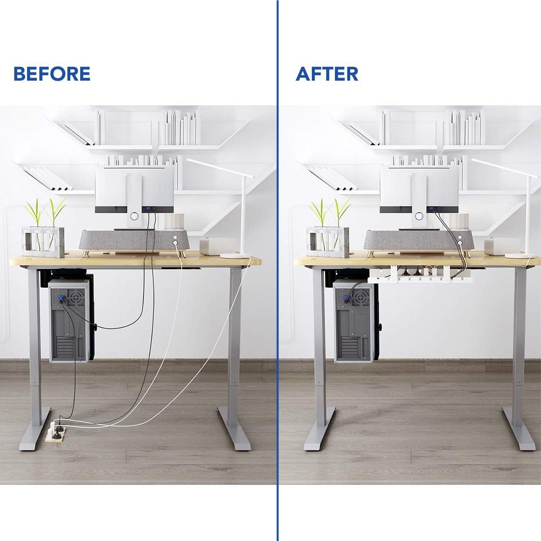 FLEXISPOT Bandeja de organización de cables para debajo del escritorio, cables de metal para organizar cables, bandeja de cables de oficina y hogar,