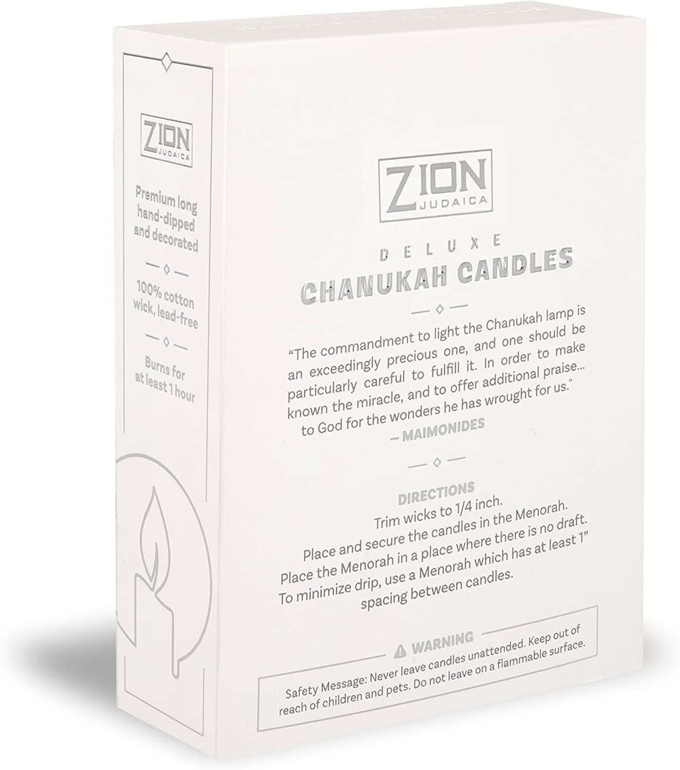 Zion Judaica – Caja de 45 velas festivas de Janucá con tarjeta de oración y Dreidel de bricolaje, se adapta a menorás estándar para las 8 noches de