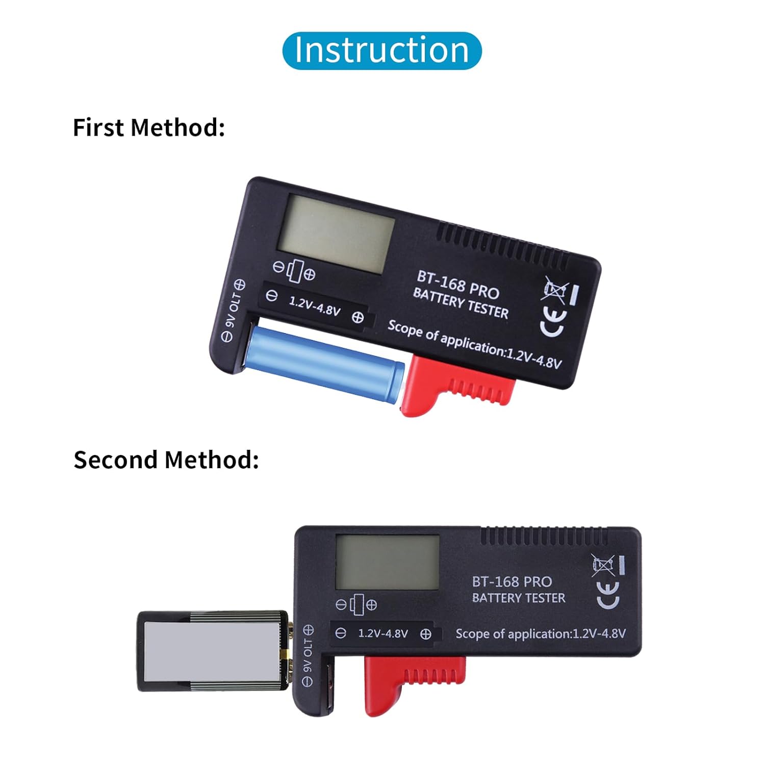 Comprobador de batería, comprobador de batería con pantalla digital para AA AAA, C, D, 9 V, 1.5 V, comprobador de pilas de botón, verificador de