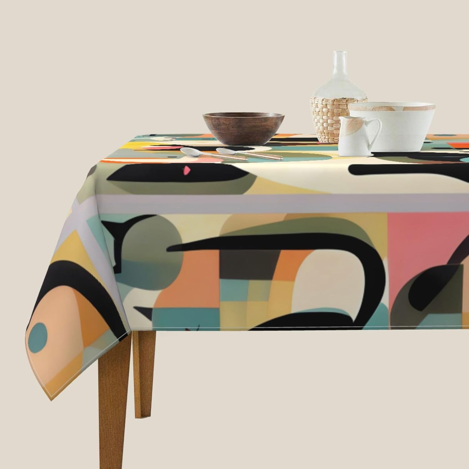 Mantel cuadrado con diseño de gato moderno de mediados de siglo, 54 x 54 pulgadas, adecuado para mesa cuadrada o redonda, impermeable, resistente a