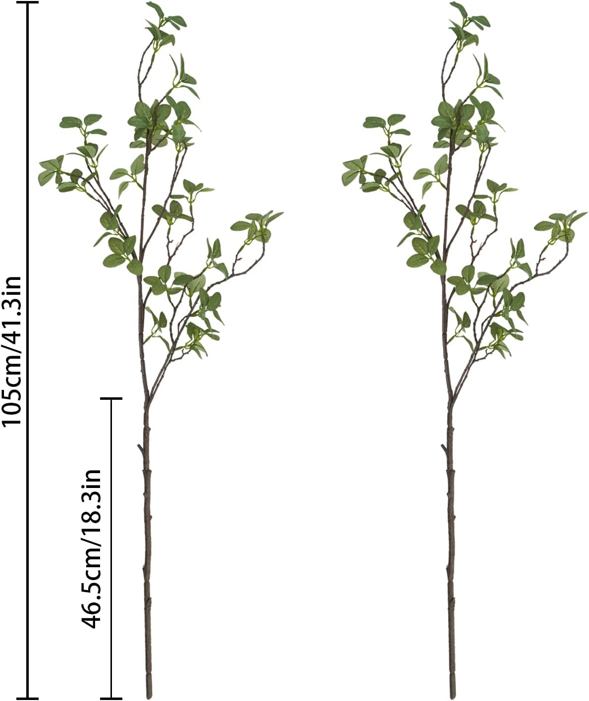 2 tallos de vegetación artificiales, 41.3 pulgadas de alto, ramas de plantas falsas, hojas de ramita de ficus para el hogar, jardín, tienda,