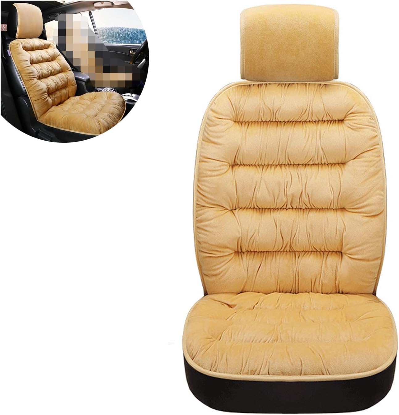 Funda acolchada para asiento de automóvil, cojín de asiento corto cálido de felpa para almohadilla delantera y trasera, protector de asiento suave y