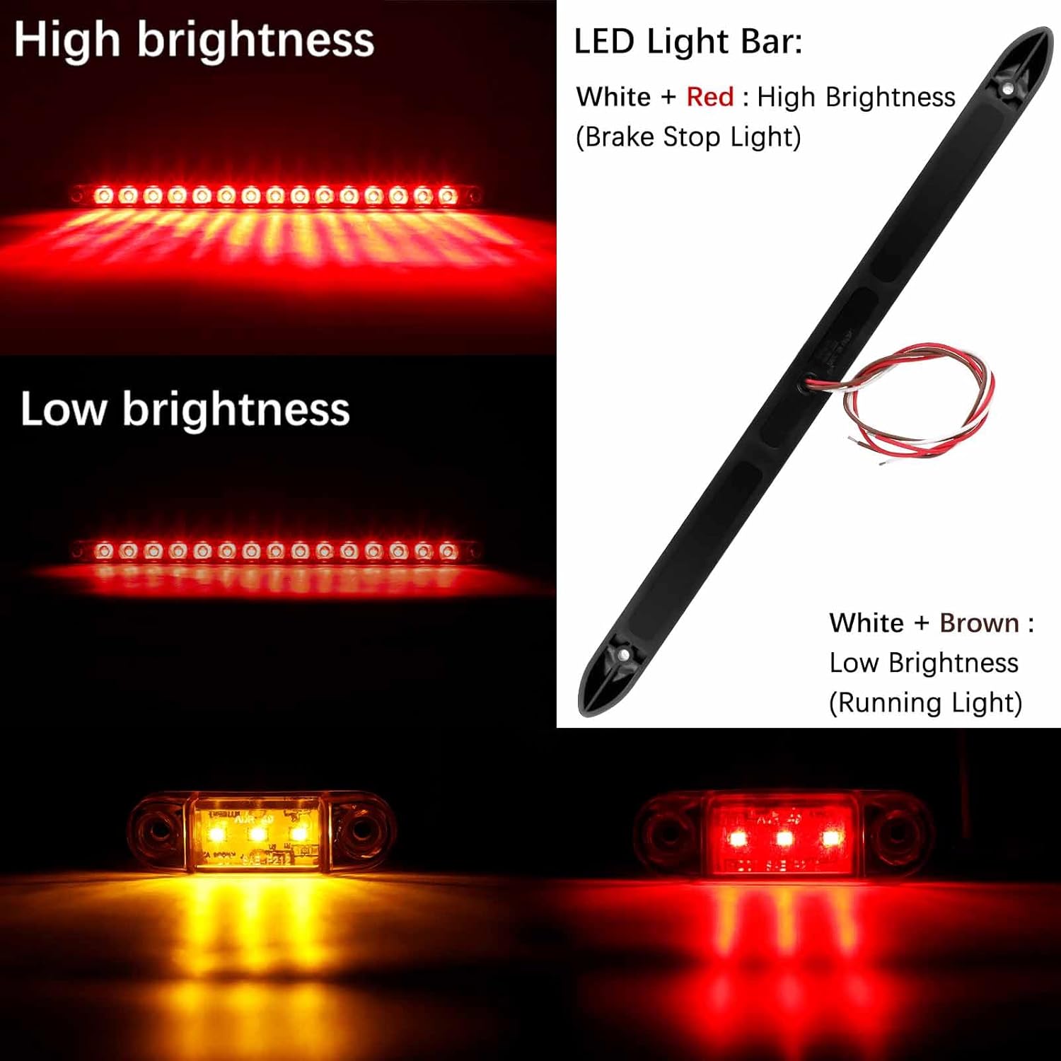 Cyfie Kit de luces LED para remolque, luces de remolque superbrillantes de 12 V con arnés de cableado de 25 pies, 6 luces de marcador de freno de