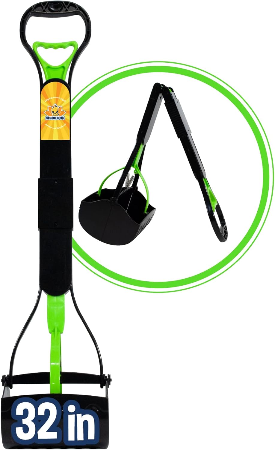 Bodhi Dog Recogedor de excrementos plegable extra grande, mango largo de 32 pulgadas, portátil, para perros pequeños y grandes, fabricado con