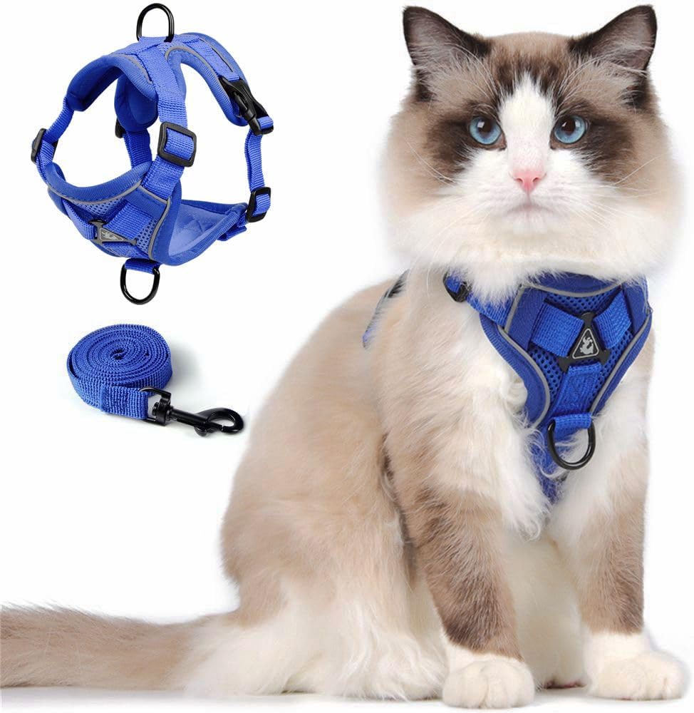 Juego de arnés y correa para gato, chaleco ajustable a prueba de escapes mejorado con correa para gatito cachorro caminar al aire libre, chaqueta de