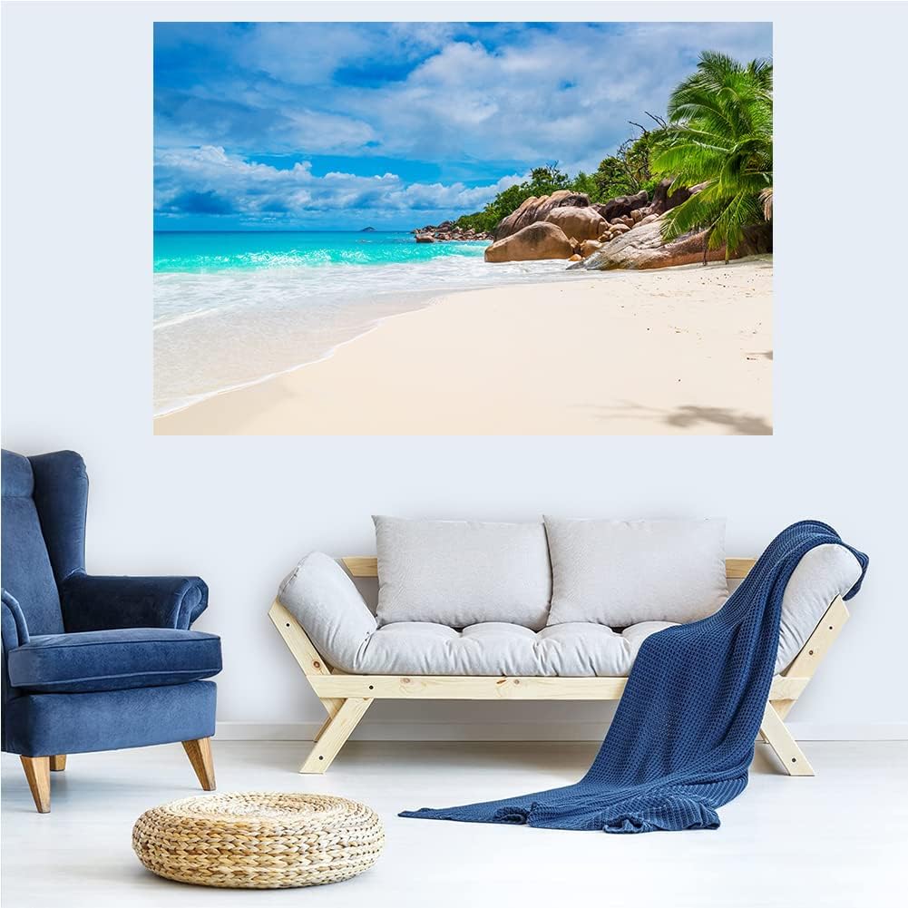 Pegatinas murales de pared de playa, playa 3D con azul mar extraíble, decoración del hogar para dormitorio, sala de estar (color 1)