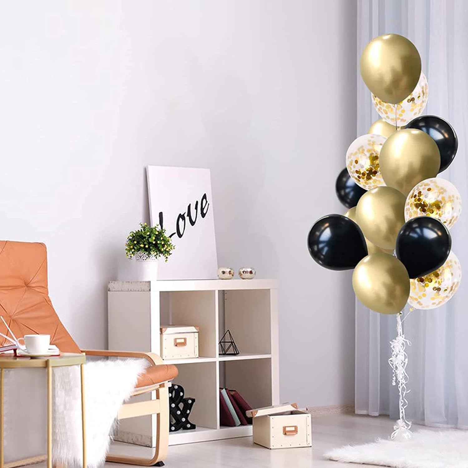 FALA – Guirnalda de globos para fiestas, 120 globos metálicos de látex de confeti negro y dorado, suministros de fiesta para propuesta de confesión,