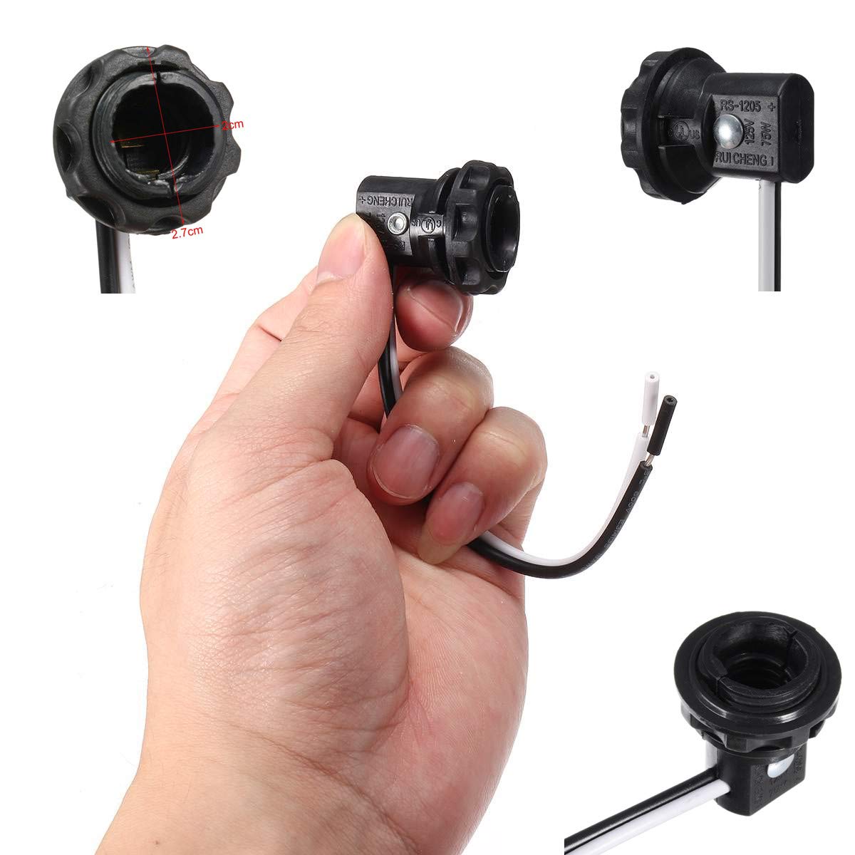 EFINEHOME Paquete de 8 candelabros fenólicos E12 base con hombro de 1.25 pulgadas y anillo de tornillo, cables de alambre de 8 pulgadas,