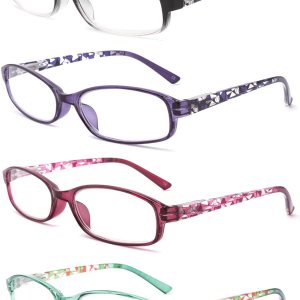 IVNUOYI Paquete de 4 lentes de lectura con bloqueo de luz azul, lectores de bisagra de resorte para mujer con patrón impreso, anteojos UV IVNUOYI Paquete de 4 lentes de lectura con bloqueo de luz azul, lectores de bisagra de resorte para mujer con patrón impreso, anteojos UV